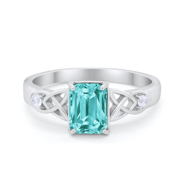 Wedding Ring Emerald Cut Round Simulated Paraiba Tourmaline CZ 925 Sterling Silver